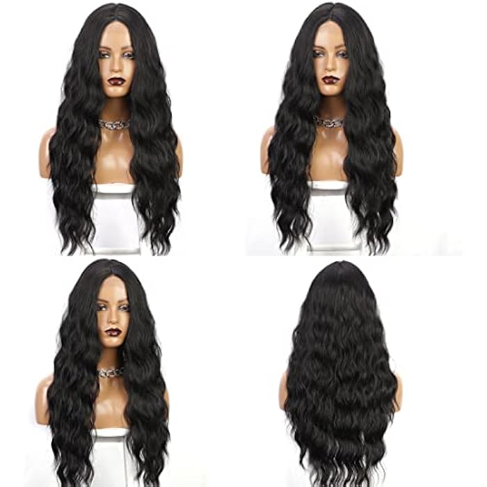 DILLARDS Long Black Wavy Wigs For Women, Tantako Long Black Synthetic Hair Wig With Small Lace, Black Halloween Cosplay Wig - Image 1